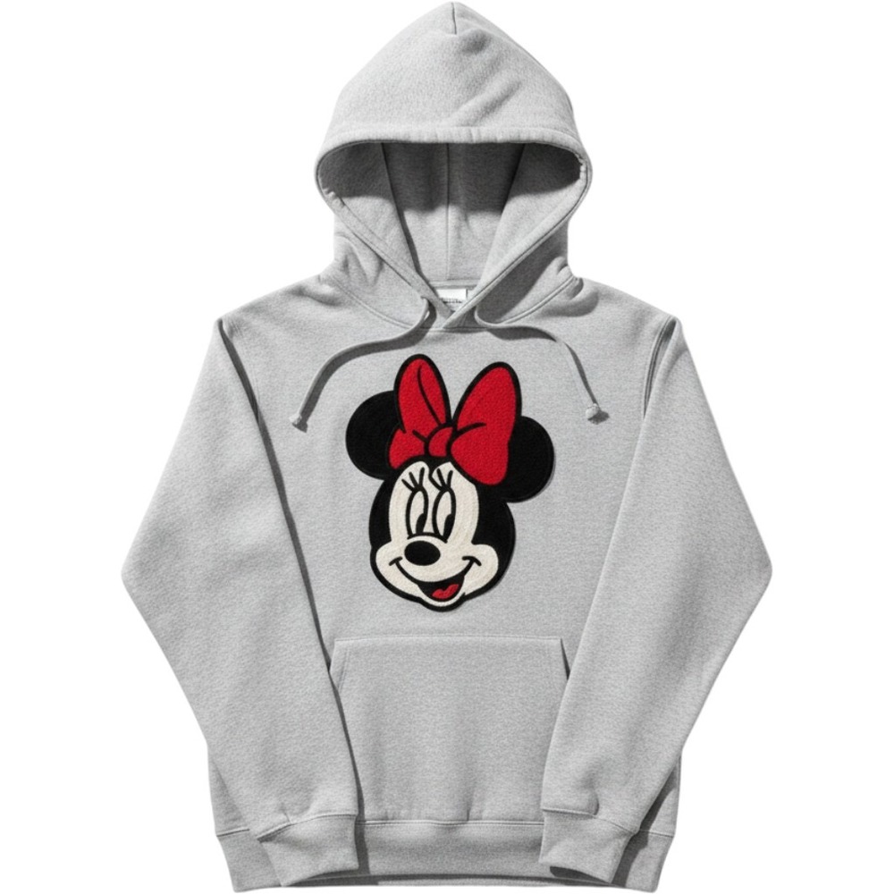Disney Minnie Mouse Chenille Patch‎ Hoodie Heather Gray Small Disney World Land